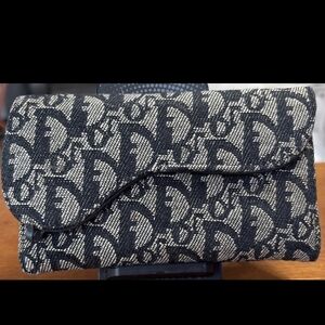 AUTHENTIC Christian Dior 'CD' FABRIC Black Leather Card Holder HI LOW WALLET